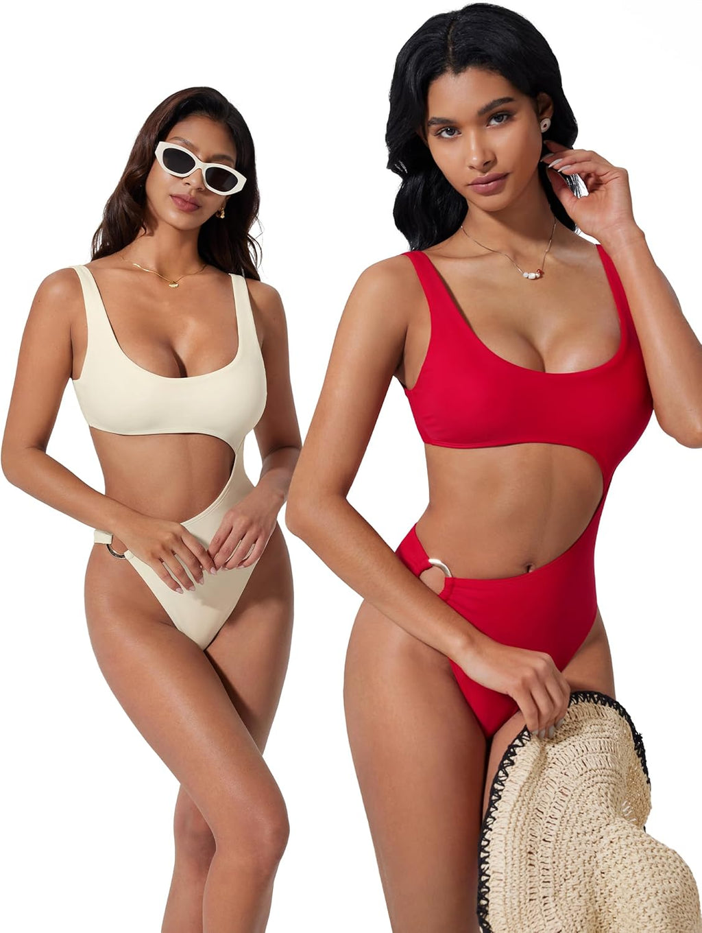 Women Sexy One Piece Tummy Control Swimsuit Cutout Backless Bathing Suit