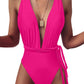 Sexy Tie Criss Cross Plunge One Piece Thong Swimsuit High Cut Brazilian Bathing Suit