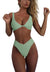 Women's bikini set - solid fabric V-neck bow-front high-waisted trapezoidal underwear two-piece swimsuit