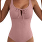 Aleumdr Womens Textured One Piece Swimsuit Tummy Control Bathing Suit Tie Knot Cutout Swimwear