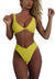 Women's bikini set - solid fabric V-neck bow-front high-waisted trapezoidal underwear two-piece swimsuit
