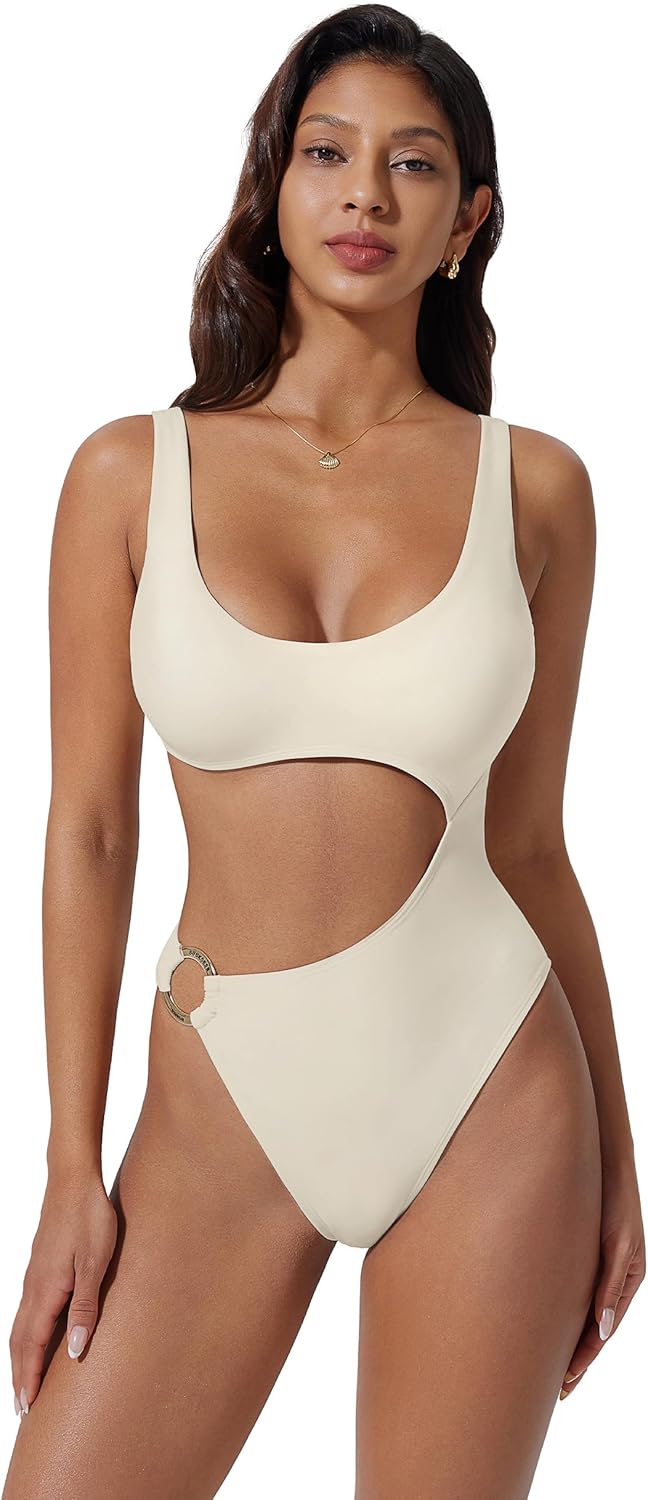 Women Sexy One Piece Tummy Control Swimsuit Cutout Backless Bathing Suit