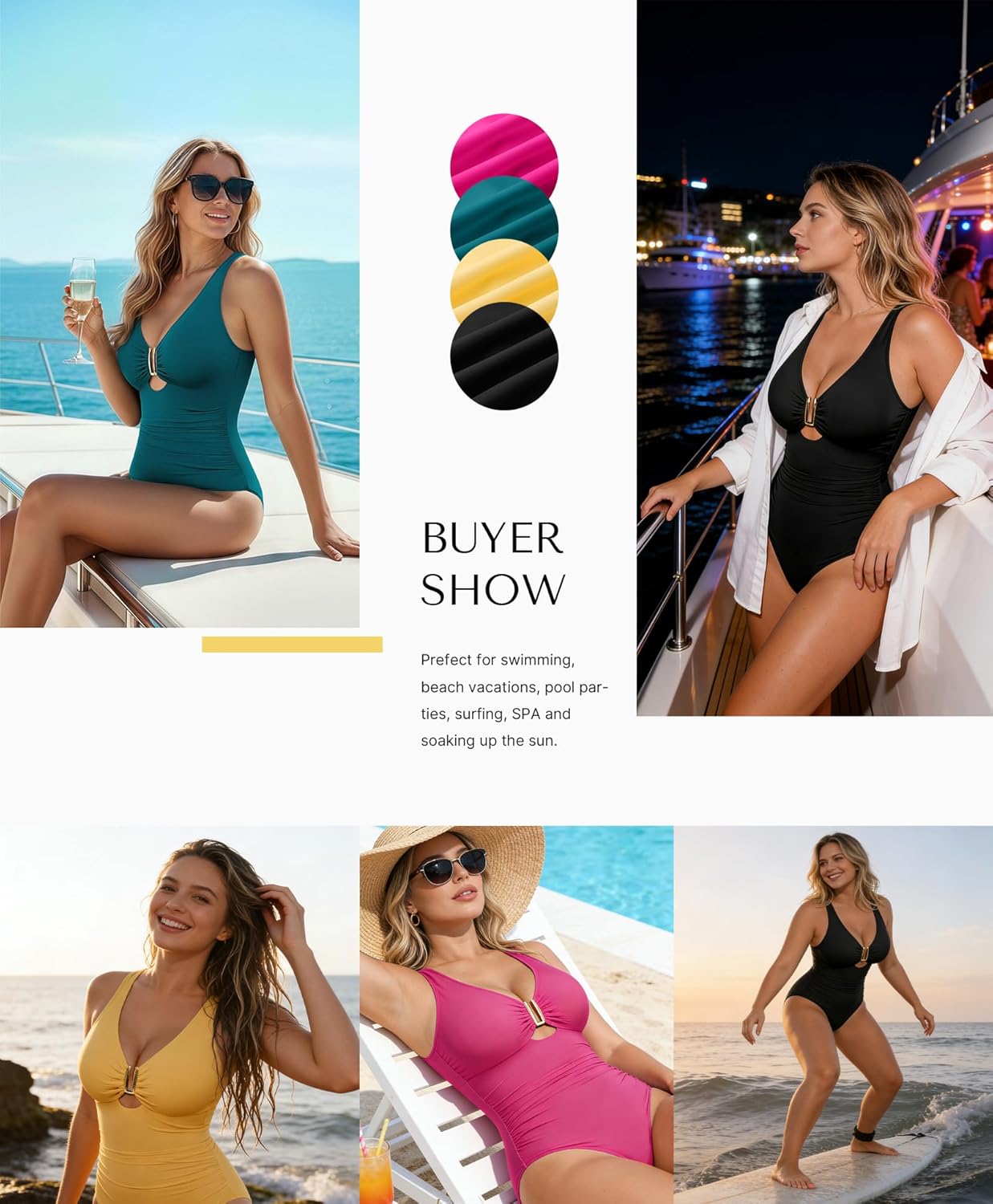 Tummy Control Swimsuits One Piece V Neck Slimming Bathing Suit for Women Cutout Ruched Shapewear Swimwear