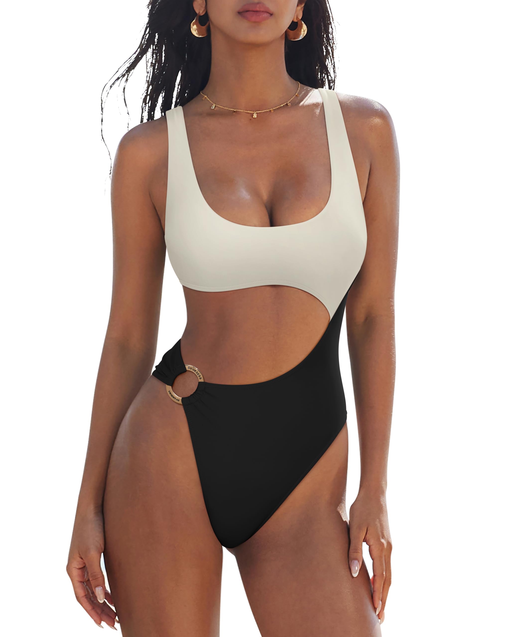 Women Sexy One Piece Tummy Control Swimsuit Cutout Backless Bathing Suit
