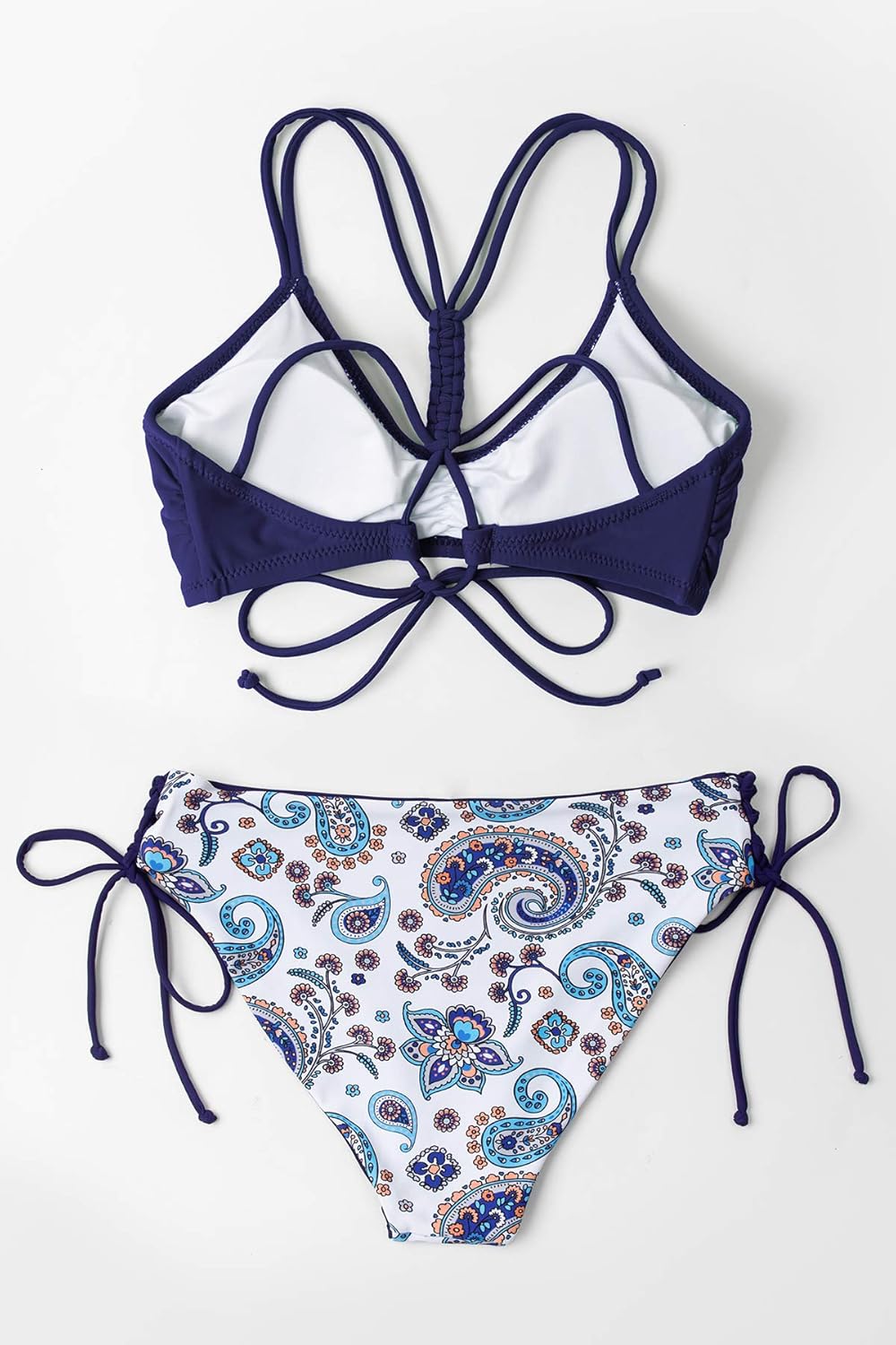 Women's 2 Piece Bikini Set Back Braided Straps with Reversible Bottom