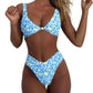 Women's bikini set - solid fabric V-neck bow-front high-waisted trapezoidal underwear two-piece swimsuit
