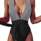 Sexy Tie Criss Cross Plunge One Piece Thong Swimsuit High Cut Brazilian Bathing Suit