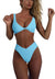 Women's bikini set - solid fabric V-neck bow-front high-waisted trapezoidal underwear two-piece swimsuit