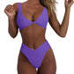 Women's bikini set - solid fabric V-neck bow-front high-waisted trapezoidal underwear two-piece swimsuit