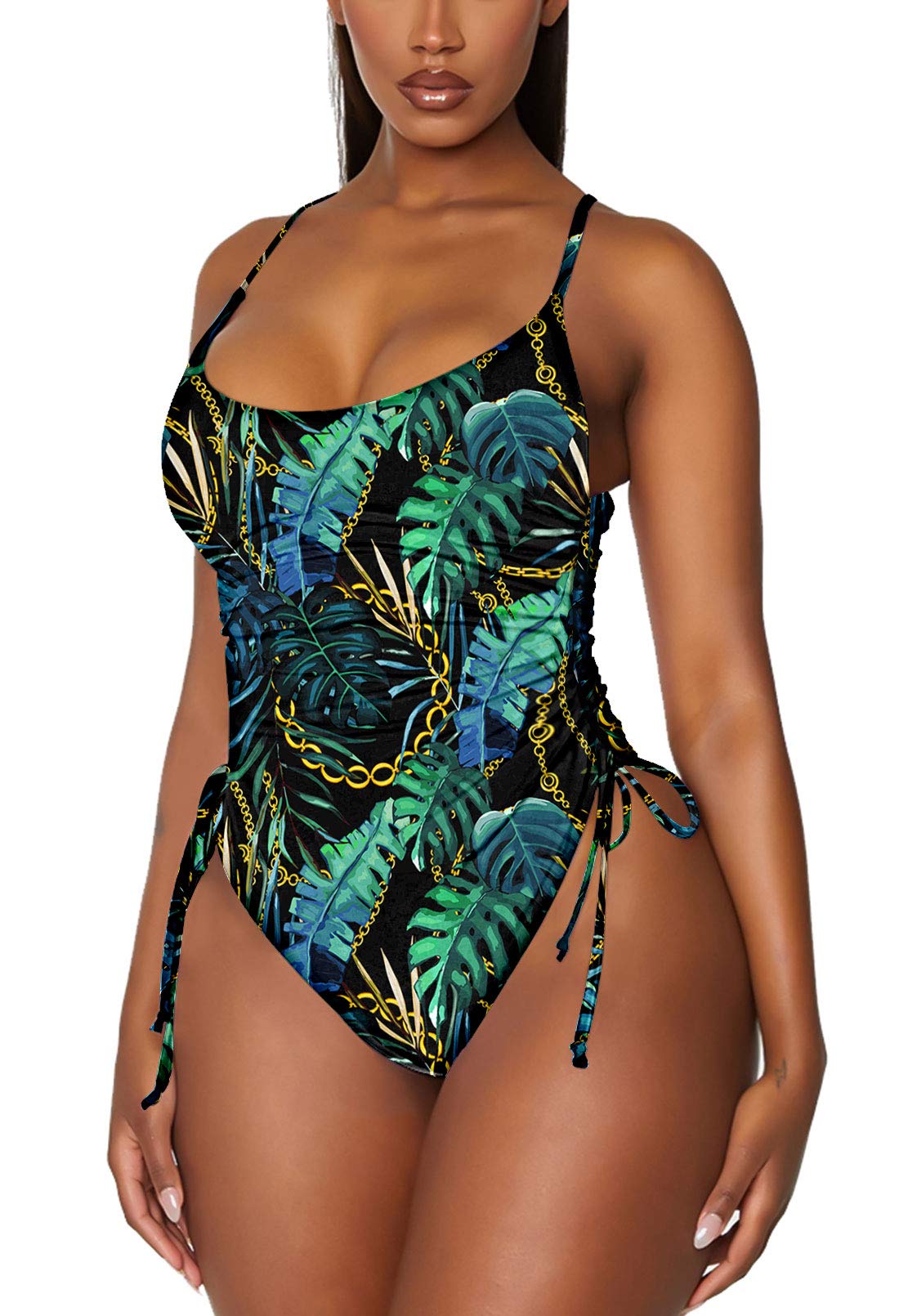 Women's Ruched High Cut One Piece Swimsuit Tummy Control Bathing Suit Monokini