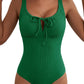 Aleumdr Womens Textured One Piece Swimsuit Tummy Control Bathing Suit Tie Knot Cutout Swimwear