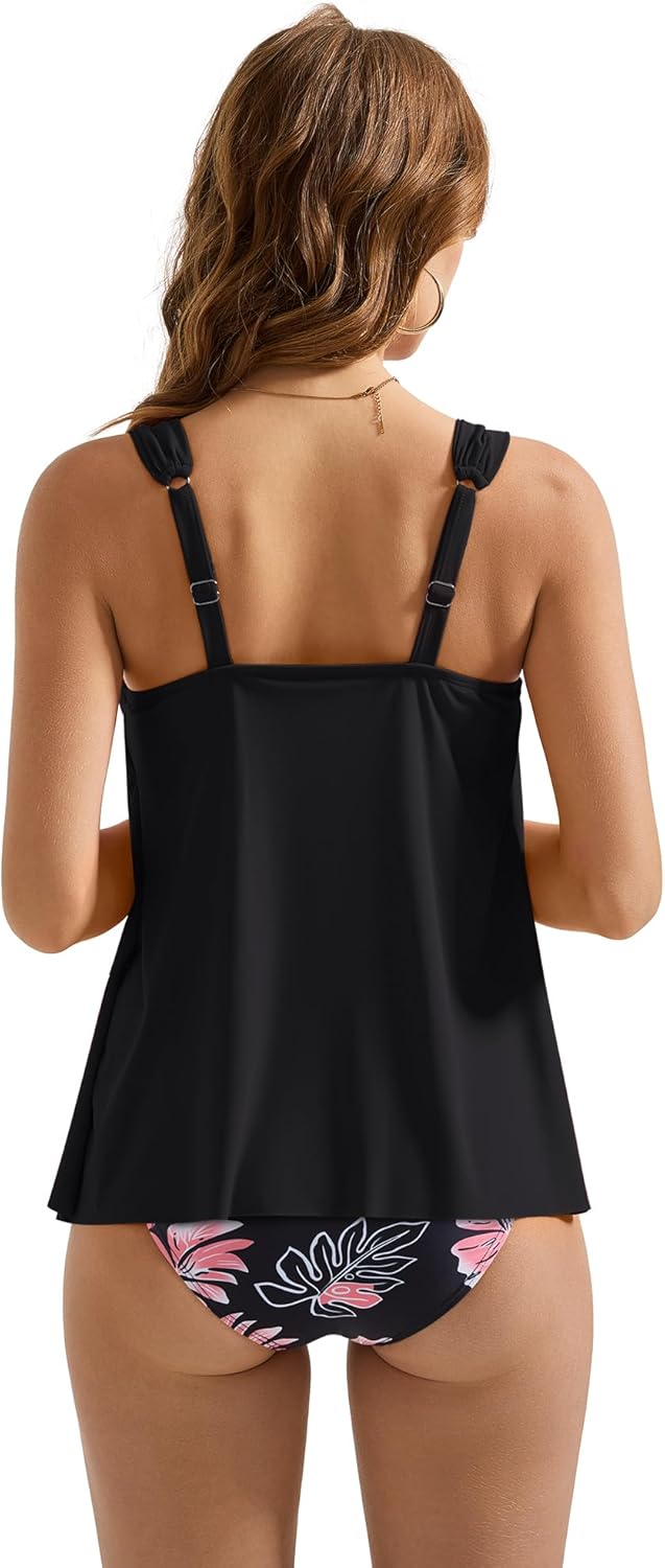 Women Ruffle High Waisted Tankini Swimsuit Tummy Control Bathing Suit