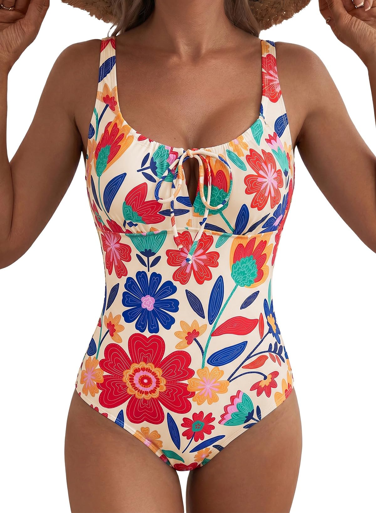 Aleumdr Womens Textured One Piece Swimsuit Tummy Control Bathing Suit Tie Knot Cutout Swimwear