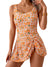 2026 European Style Women Fashion Printed Slimming One Piece Swimsuit Tummy Control Backless Skirted Swimwear