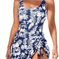 2026 European Style Women Fashion Printed Slimming One Piece Swimsuit Tummy Control Backless Skirted Swimwear