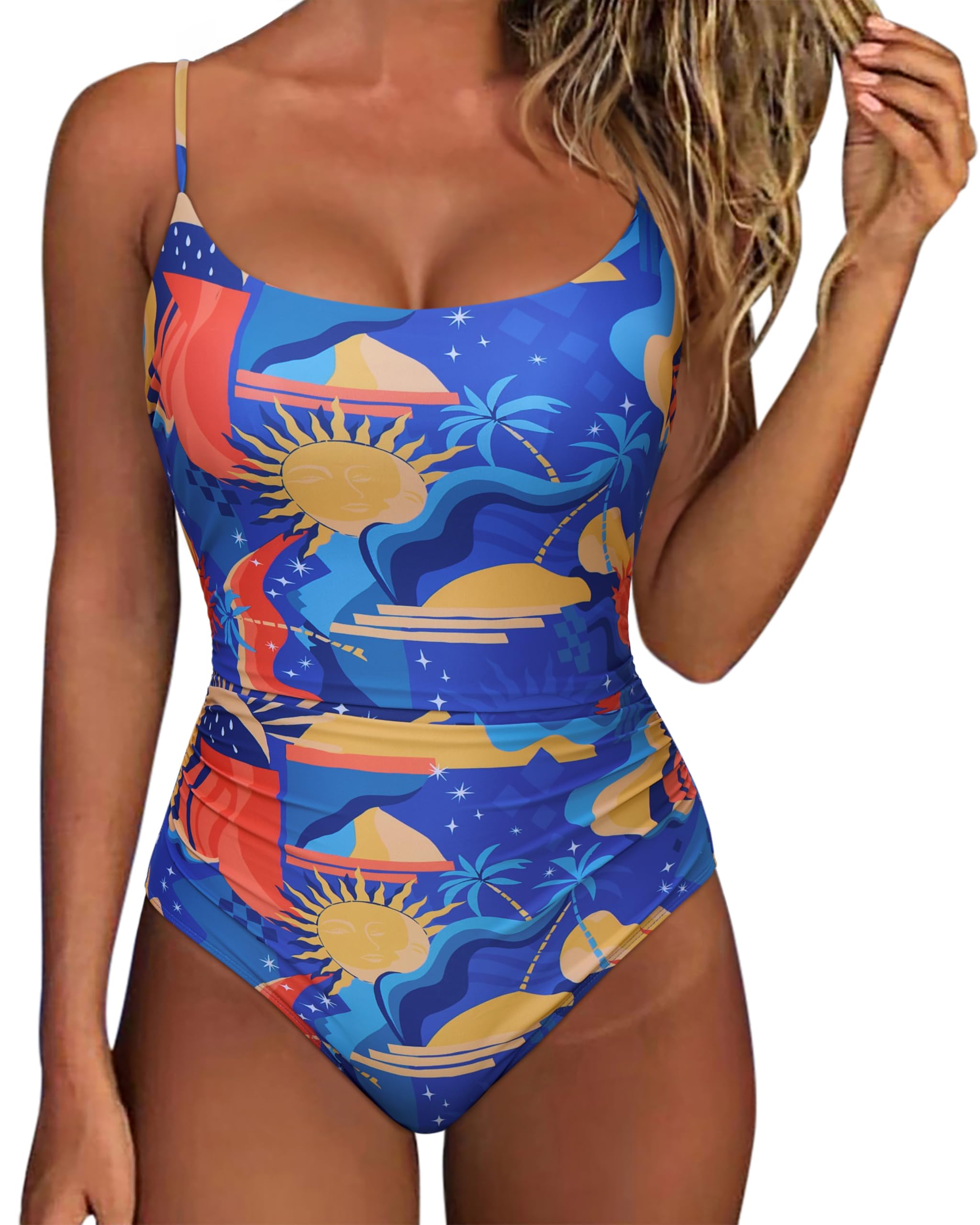 Women One Piece Tummy Control Swimsuit Crisscross Backless Bathing Suit