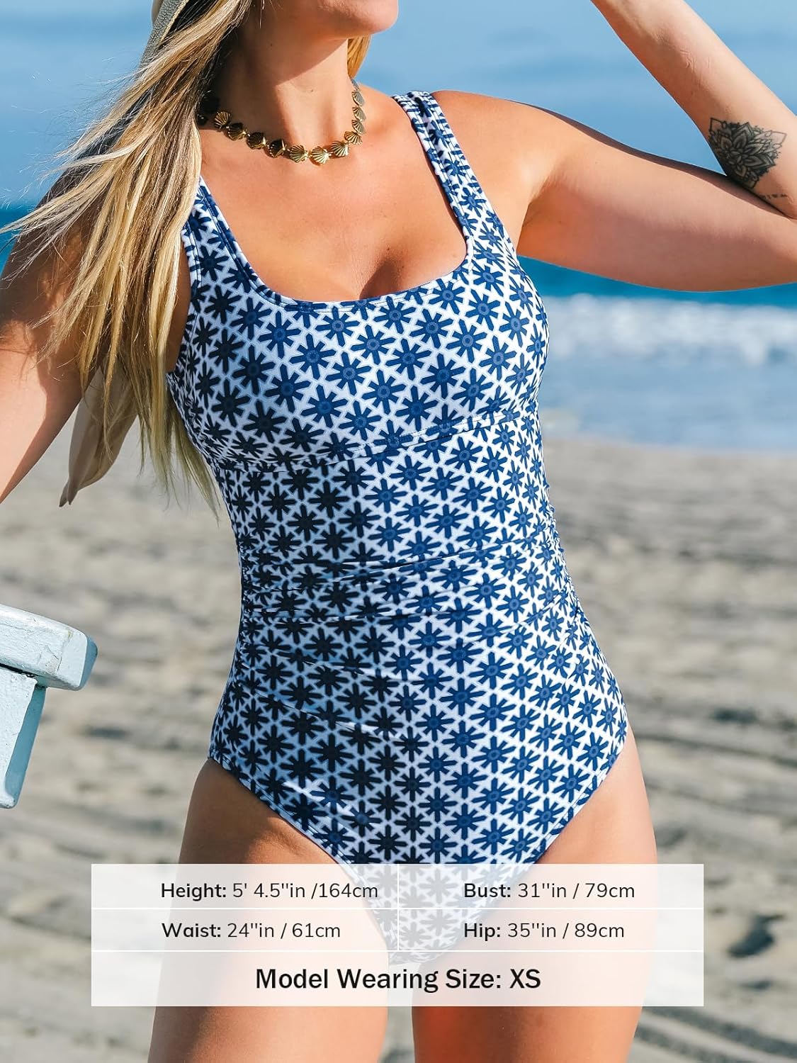 Women's One Piece Swimsuit Square Neck Bathing Suit Wide Straps Back Hook Cutout Ruched Swimwear