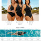 Tummy Control Swimsuits One Piece V Neck Slimming Bathing Suit for Women Cutout Ruched Shapewear Swimwear