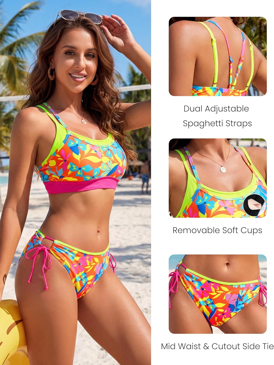 Women's bikini set - Vibrant sporty two-piece swimsuit - 2026 model - High-waisted sexy corset-style figure-hugging swimsuit