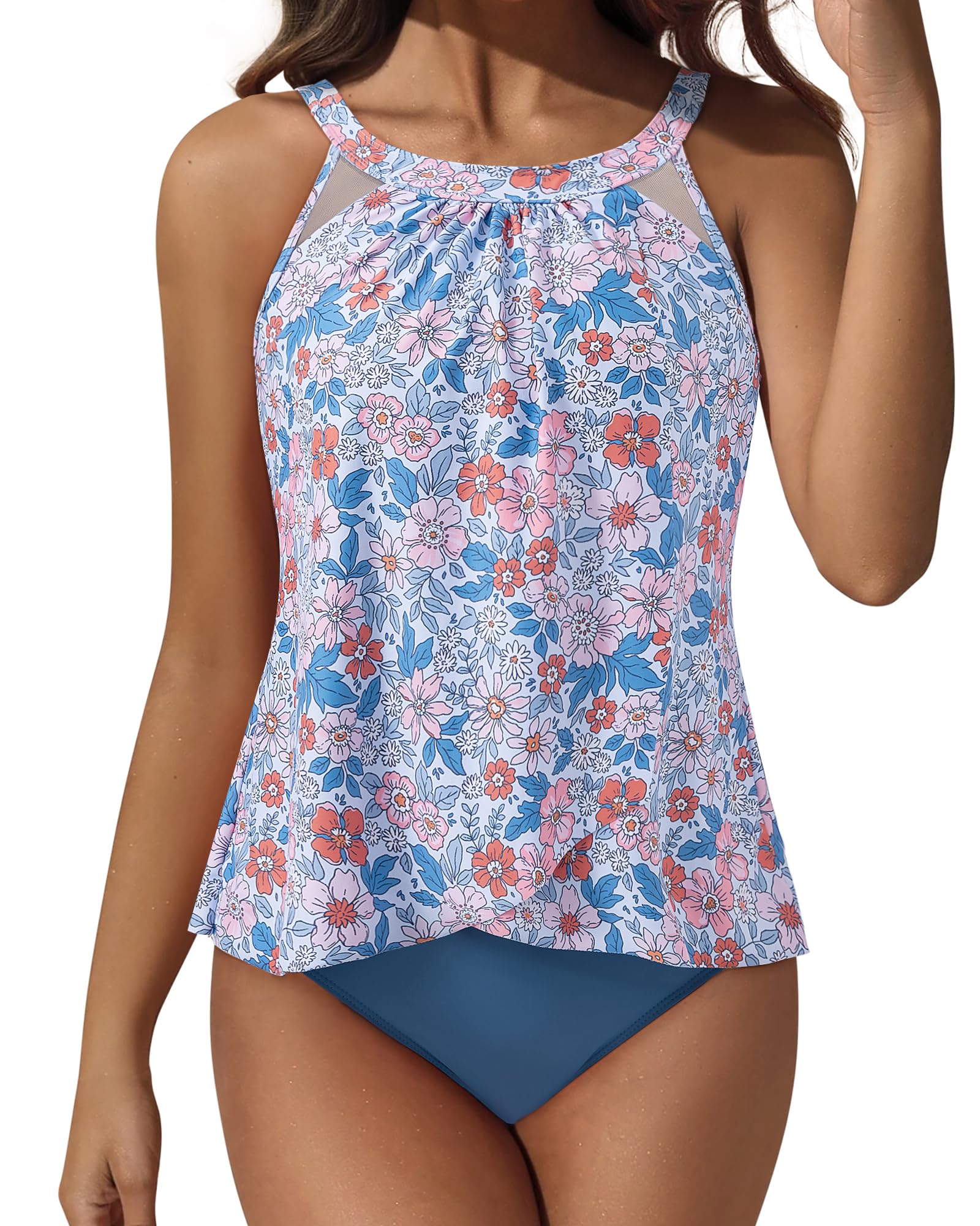 Women Tummy Control Tankini Bathing Suit Ruffle High Waisted Swimsuit
