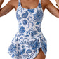 2026 European Style Women Fashion Printed Slimming One Piece Swimsuit Tummy Control Backless Skirted Swimwear