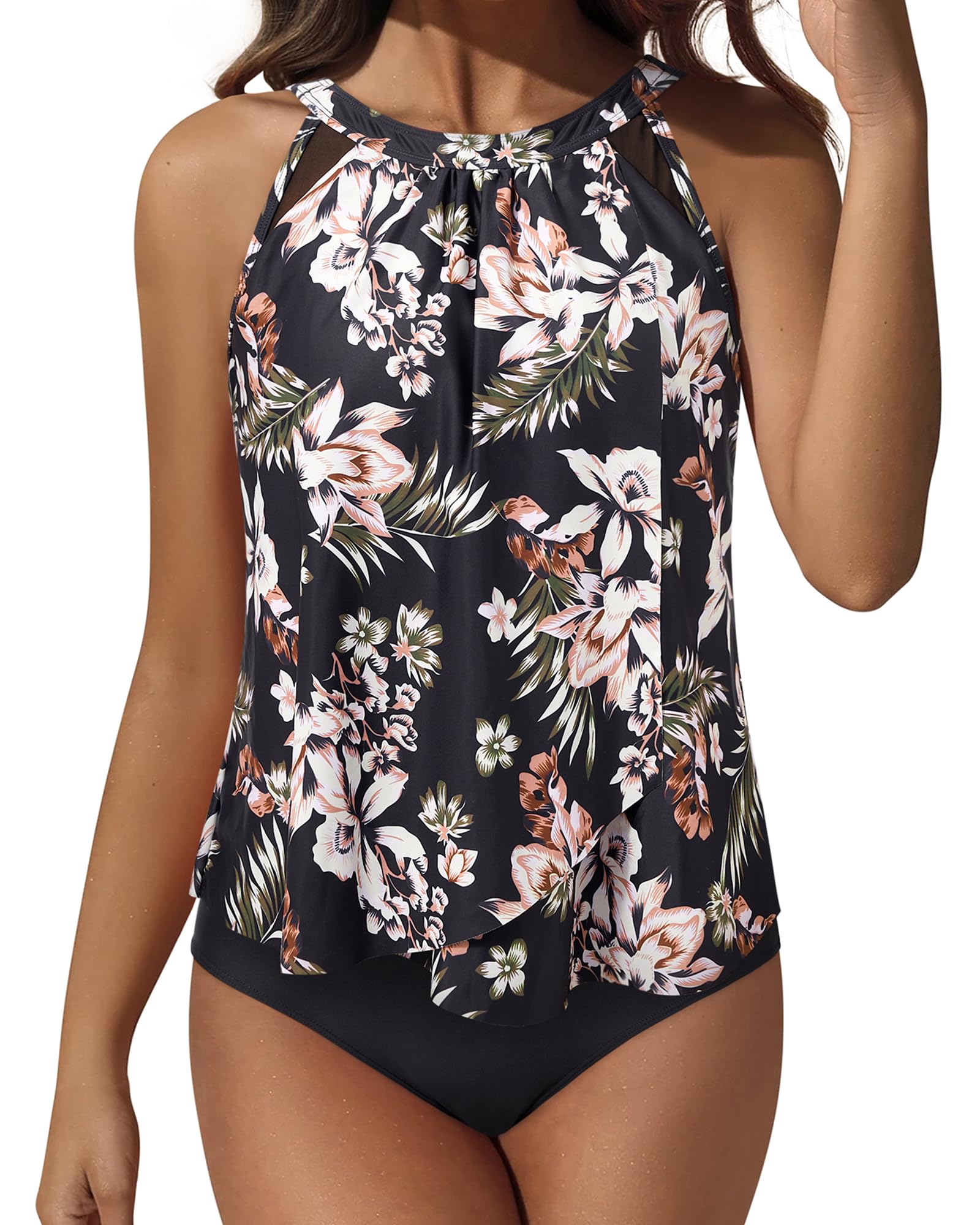 Women Tummy Control Tankini Bathing Suit Ruffle High Waisted Swimsuit