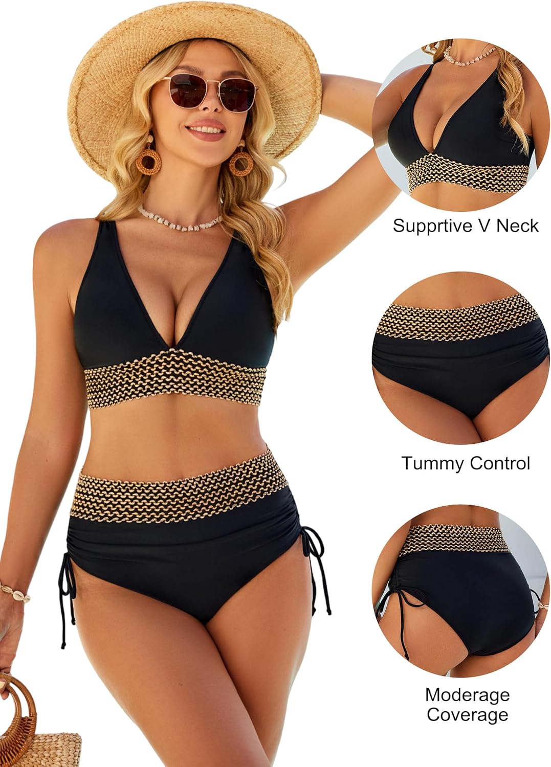 New style swimsuit - women's separate sexy bikini with high waist, covering the stomach and with a neck strap, super tight and popular on Amazon.