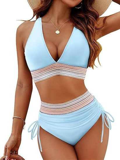 New style swimsuit - women's separate sexy bikini with high waist, covering the stomach and with a neck strap, super tight and popular on Amazon.